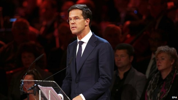 Dutch Prime Minister Mark Rutte speaks during the national commemoration in Amsterdam (10 November 2014)