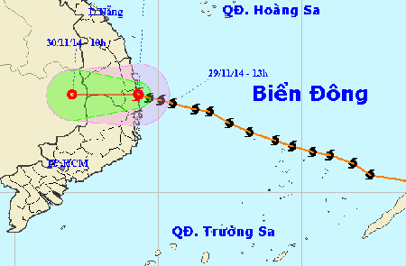 Bão số 4 tiến sâu vào đất liền rồi suy yếu dần. (Ảnh: NCHMF)