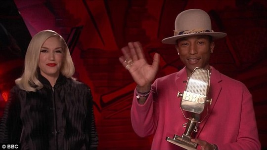 Pharrell Williams không có mặt ở Anh, ca sĩ này nhận giải từ Los Angeles, bày tỏ sự ngạc nhiên, vui sướng.