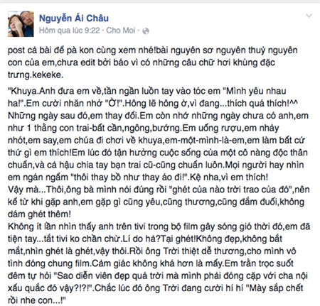 Ái Châu viết thư cho chồng bằng giọng văn dí dỏm, hài hước. 