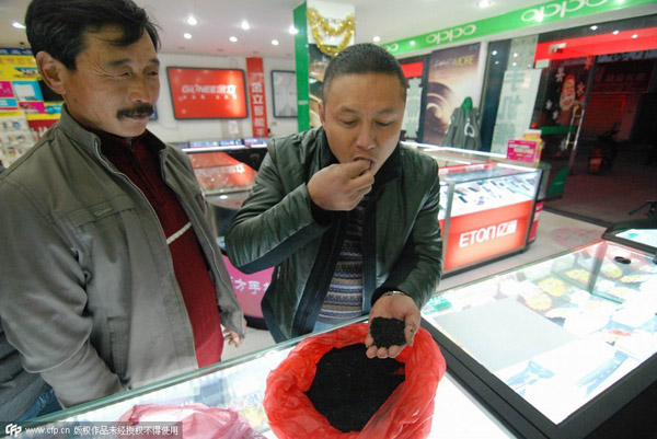 Một khách hàng của ông Chen nếm thử món kiến đen sấy trước khi mua chúng tại một cửa hàng. Thông thường giá bán 1 kg kiến đen là 1.600 nhân dân tệ (357 USD). Bằng việc bán thảo dược và kiến sấy khô, mỗi năm ông Chen kiếm được 50.000 đến 60.000 nhân dân tệ (8.000 đến 9.600 USD).