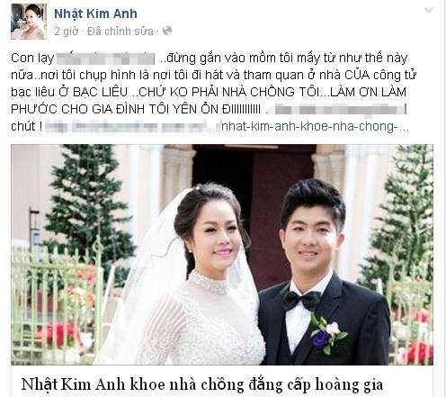 Nhật Kim Anh bức xúc trên Facebook.