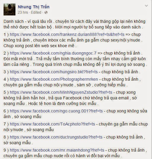 Một loạt facebook của các nhiếp ảnh gia bị phanh phui danh tính