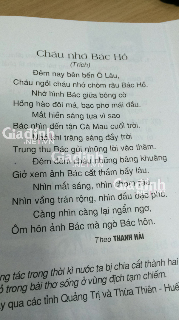 Câu: Trung thu Bác gửi những lời vào thăm là câu cuối cùng, để bắt đầu cho khổ thơ được lược bỏ nhưng không có dấu (...) để phân biệt.