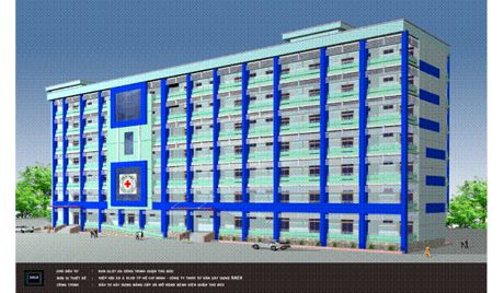 Phối cảnh toàn công trình nâng cấp và mở rộng bệnh viện Quận Thủ Đức (giai đoạn 2).