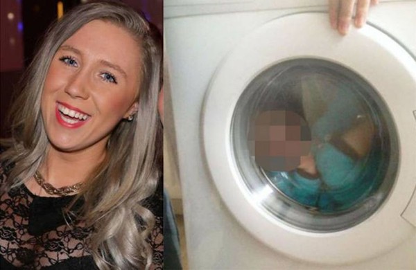 Cô Courtney Stewart và tấm ảnh cậu bé nằm trong máy giặt.