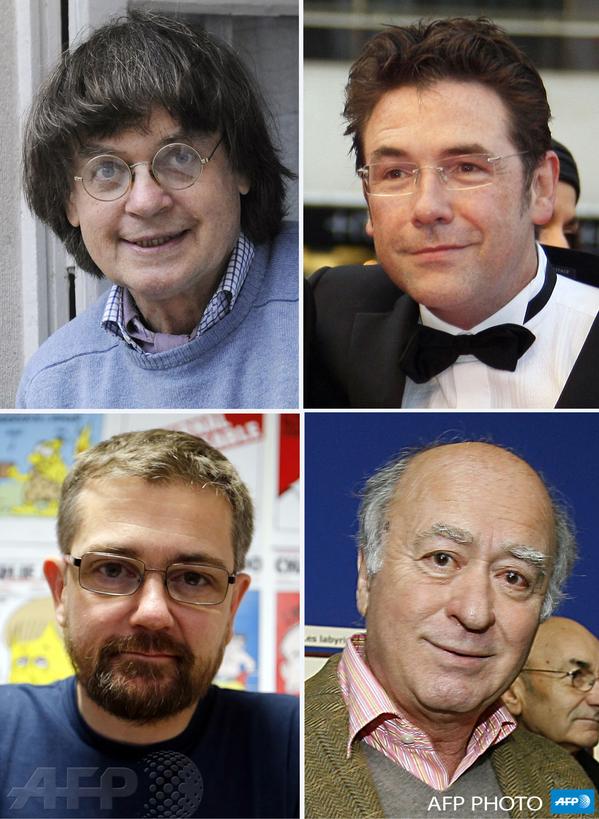 4 nhà báo thuộc tòa báo châm biếm tại Paris được cho là đã bị giết trong vụ tấn công, đã được truyền thông Pháp nêu tên, gồm biên tập viên tạp chí và người chuyên vẽ tranh biếm họa, Stéphane Charbonnier, hay Charb và 3 người vẽ tranh biếm họa khác là Cabu, Georges Wolinski và Bernard Verlhac, hay còn gọi là Tignous.