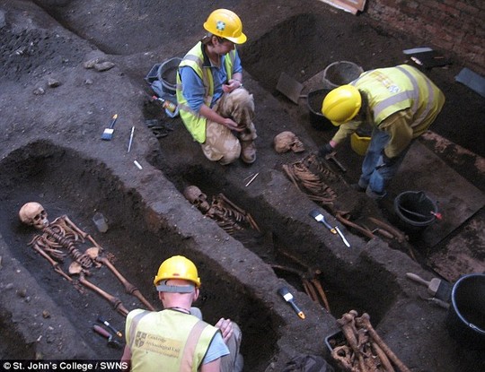 Medieval mysteries: Archaeologists digging under a building owned by St Johns College, University of Cambridge has unearthed the cemetery of a medieval hospital and the remains of 1,300 people 