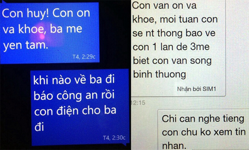 Hai tin nhắn mà ba mẹ của Huy Anh nhận được. Ảnh: Gia đình cung cấp.