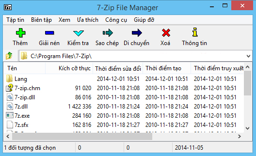 7-Zip có giao diện tiếng Việt rất tiện lợi.