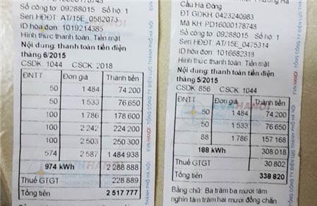 Tháng 5, lượng điện tiêu thụ của gia đình chị Phương Dung (Hà Đông, Hà Nội) là 188 kWh, nhưng sang tháng 6 vọt lên đến 974 kWh. Với cách tính giá điện mới khiến số tiền phải trả tăng gấp 8 lần.