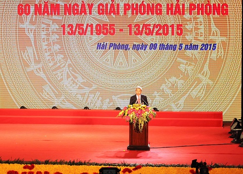 Ông Dương Anh Điền-Bí thư Thành ủy Hải Phòng đọc diễn văn kỷ niệm