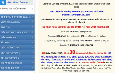 Một trang web rao đã có điểm thi vào lớp 10.