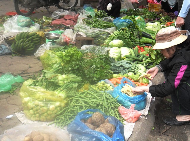 Ngoài lĩnh vực vận tải, giá xăng giảm cũng không làm hàng hóa ở chợ rẻ hơn. Ảnh: Mai Hạnh