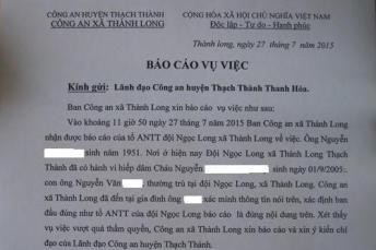 Bản báo cáo vụ việc từ công an xã Thành Long lên công an huyện Thạch Thành