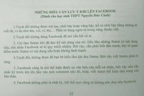 Những điều cần lưu ý khi lên Facebook của trường THPT Nguyễn Đức Cảnh gây nhiều tranh cãi.