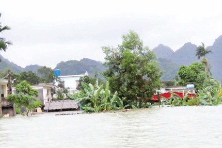 Hơn 30 ngôi nhà của làng chài Việt Hải đã bị nước lũ nhấn chìm. 	Ảnh: M.L