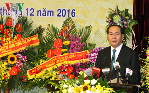 
Chủ tịch nước Trần Đại Quang phát biểu chỉ đạo tại lễ kỷ niệm 110 năm thành lập BV Việt Đức sáng 23/12. Ảnh: VOV
