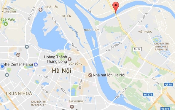Cầu Đ&ocirc;ng Tr&ugrave; (chấm đỏ) gần hiện trường tr&igrave;nh b&aacute;o. Ảnh: Google Maps.