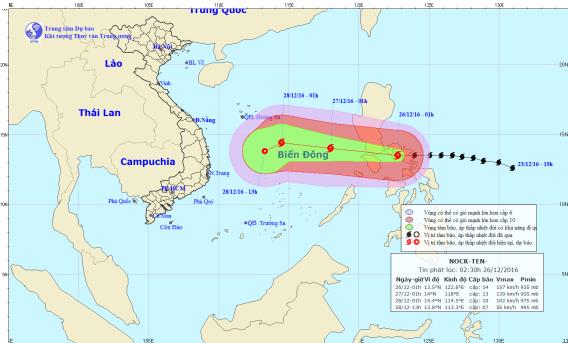 Vị trí và đường đi của bão. Ảnh: NCHMF