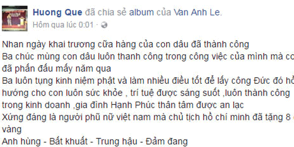 
Dòng chúc mừng của bố chồng dành cho con dâu.
