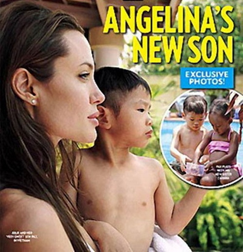 
Bức ảnh của Pax Thiên và mẹ Jolie trên tạp chí People.
