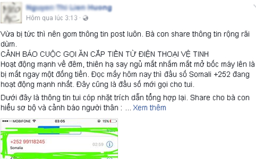 Cảnh báo cuộc gọi ăn cắp tiền từ điện thoại vệ tinh.