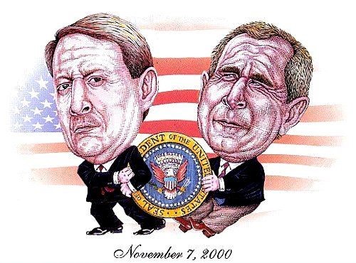 
Cuộc bầu cử giữa hai ứng viên Bush của đảng Cộng hòa và Al Gore của đảng Dân chủ năm 2000 còn được gọi là cuộc đua bất tận với những tranh cãi kéo dài dai dẳng. Ảnh: Pinterest

