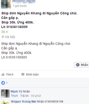 
Nhiều người b&aacute;n h&agrave;ng đ&atilde; chọn shipper qua li&ecirc;n lạc tr&ecirc;n Facebook.
