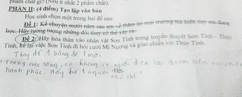 
Học sinh ch&eacute;p c&acirc;u hỏi thay thế tr&ecirc;n đề kiểm tra Văn lớp 6. Ảnh: M.M
