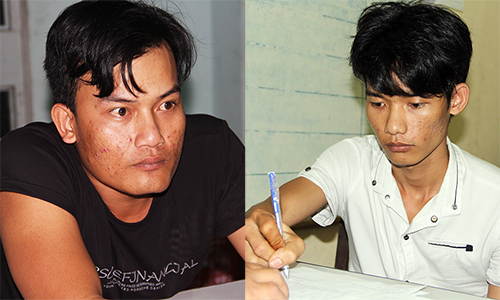 Hai anh em Khoa v&agrave; Phương bị bắt giữ sau một ng&agrave;y g&acirc;y &aacute;n. Ảnh: Hồng Tuyết.