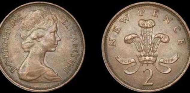 Chân dung hai đồng xu 2 bảng in lỗi sản xuất năm 1983.