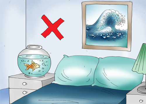 Bày bể cá trong phòng: Việc bày tranh ảnh có hình biển cả, đặt bể cá sẽ tạo cảm giác không bình yên trong phòng ngủ. Dù là người thích các yếu tố nước, cá cảnh, bạn cũng nên cân nhắc.