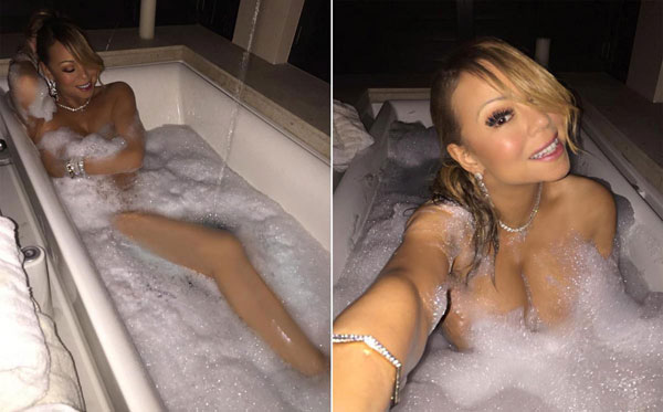 
Hồi tháng 9, Mariah Carey gây bất ngờ với hơn 4,4 triệu người dõi theo trên Instagram khi đăng ảnh nóng trong phòng tắm. Nữ ca sĩ 46 tuổi thoát y, thả mình trong bồn tắm, để lộ đôi chân và bầu ngực gợi cảm. Cô chú thích về bức ảnh: Chỉ vừa về nhà sau một đêm dài ở studio. Sản phẩm âm nhạc mới sắp đến.
