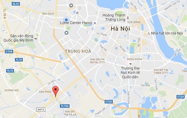 Nơi xảy ch&aacute;y c&aacute;ch trung t&acirc;m H&agrave; Nội gần 10 km. Ảnh: Google Maps.