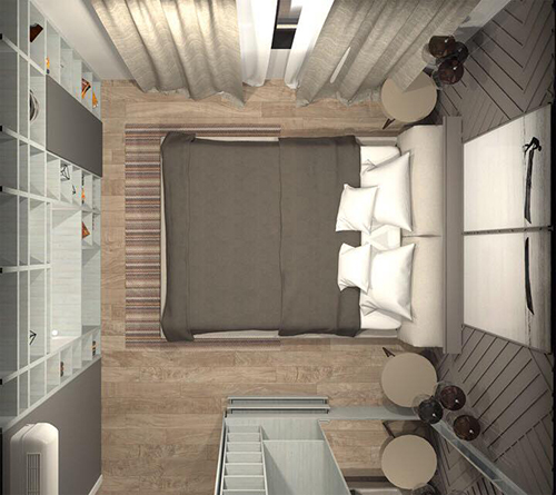 Ph&ograve;ng ngủ nh&igrave;n từ ph&iacute;a tr&ecirc;n xuống, c&oacute; thể thấy r&otilde; mọi vật dụng trang tr&iacute;