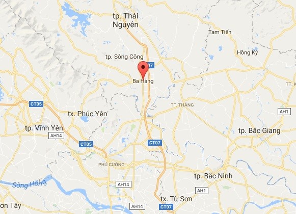 Nơi xảy ra va chạm cách TP Thái Nguyên hơn 20 km. Ảnh: Google Maps.