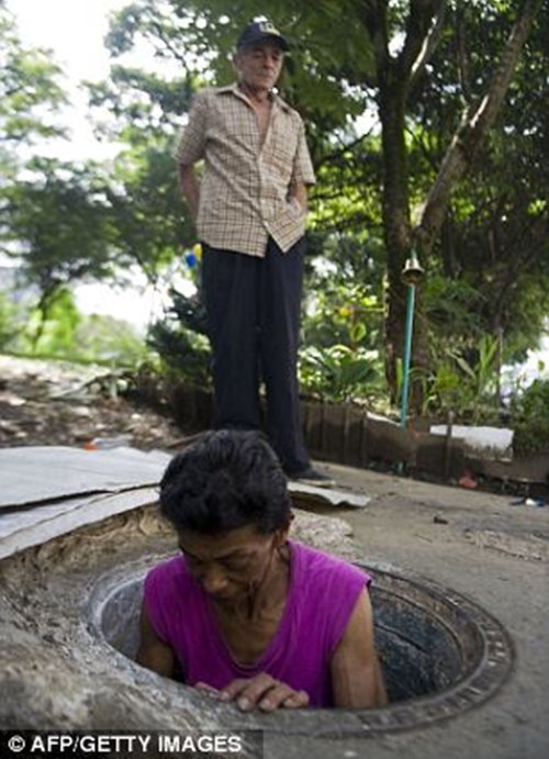 Hàng ngày hai vợ chồng ông ra vào bằng miệng cống.