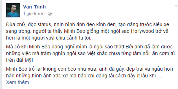
Một phóng viên văn hóa cũng bày tỏ quan điểm về thái độ khi về nước của Minh Béo.

