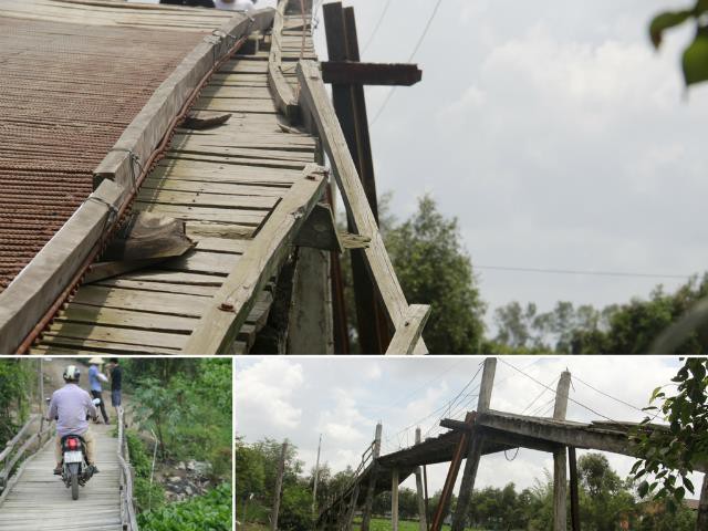 Cây cầu ván trụ bê tông chênh vênh, èo uột này đã gây ra không ít tai nạn cho người dân xã Bình Phong Thạnh.
