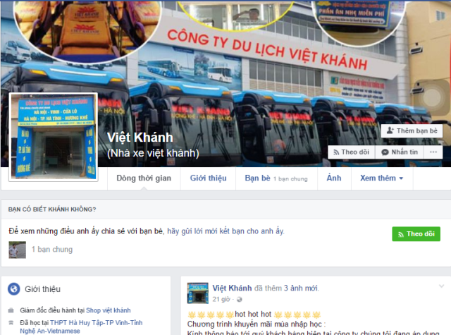 Facebook mang tên Nhà xe Việt Khánh vẫn hoạt động sau khi đăng tải dòng trạng thái bôi xấu anh N.Q.T. chứ không có dấu hiệu bị hack mật khẩu.