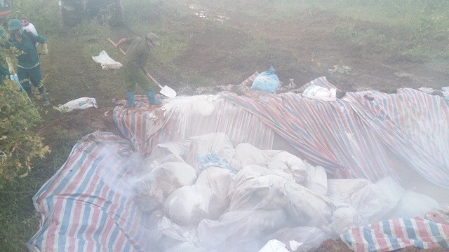 Khu vực tiêu hủy lợn tại núi Mùng, Thị trấn Nông trường Thống Nhất, huyện Yên Định.