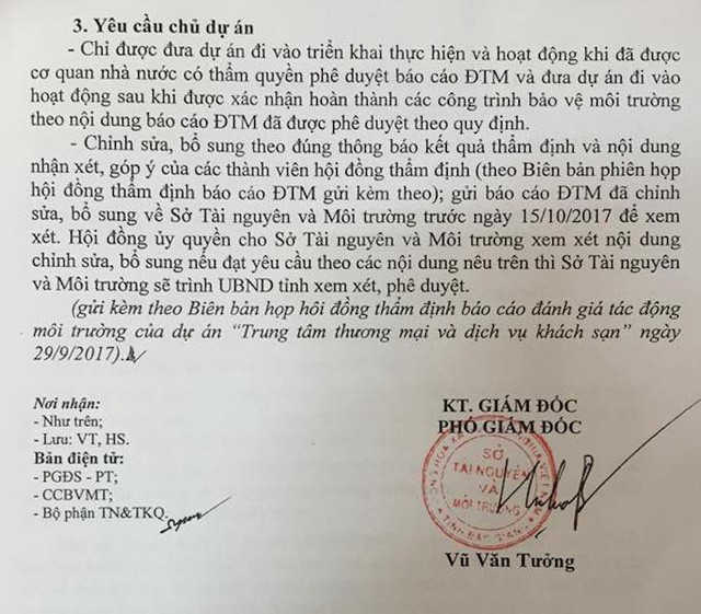 
Công văn của Sở Tài nguyên và Môi trường tỉnh Bắc Giang yêu cầu chủ đầu tư chỉnh sửa bổ sung hồ sơ trình duyệt ĐTM
