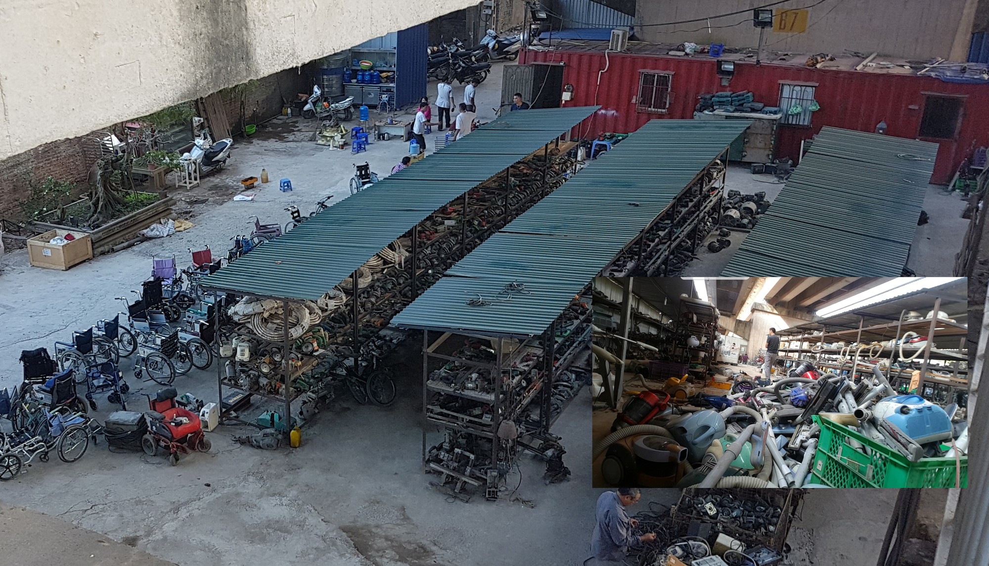  Cảnh tượng bu&ocirc;n b&aacute;n nhộn nhịp tại khu vực b&aacute;n h&agrave;ng nội địa Nhật nh&igrave;n từ tr&ecirc;n Cầu Thăng Long (H&agrave; Nội). Những l&ocirc; h&agrave;ng ngổn ngang được quảng c&aacute;o 100% l&agrave; h&agrave;ng nội địa Nhật (ảnh nhỏ). Ảnh: PV 