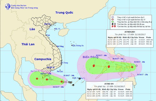 Hai đợt áp thấp gây ảnh hưởng tới vùng biển phía Nam nước ta.