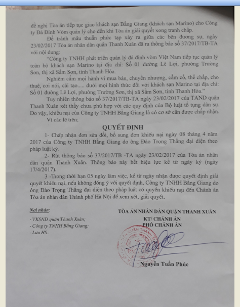 
TAND quận Thanh Xuân đã ra quyết định thu hồi thông báo số 37 gây nhiều tranh cãi đã ban hành trước đó.
