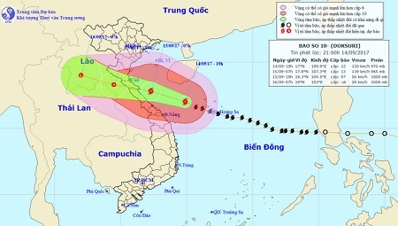 
Sáng 15/9, bão số 10 (Doksuri) dự kiến đổ bộ khu vực tỉnh Nghệ An - Quảng Trị.

