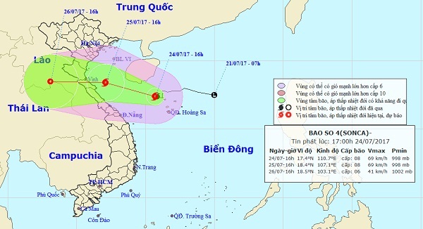 Bão số 4 với sức gió mạnh cấp 8 gây ảnh hưởng tới các tỉnh ven biển miền Trung.