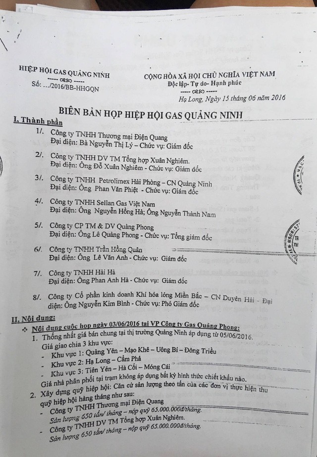 
Một biên bản họp của Hiệp hội gas chui Quảng Ninh. (ảnh: HC)
