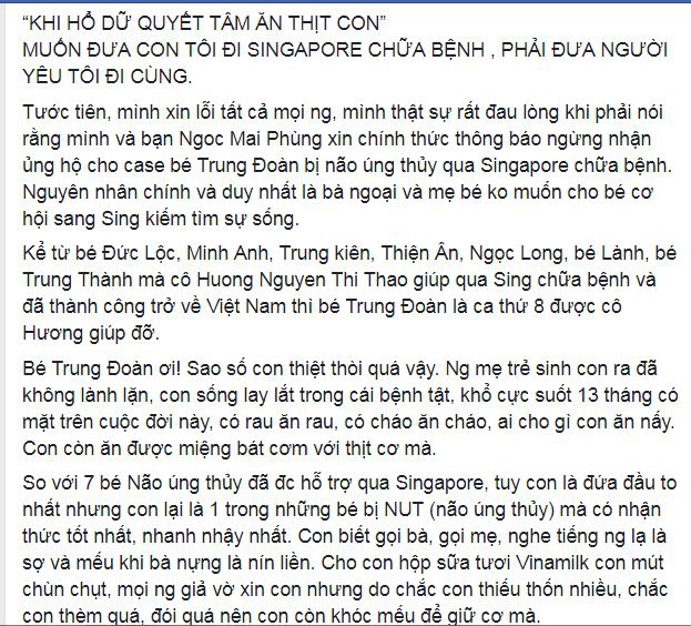 
Nhiều nhà hảo tâm bức xúc về việc khi biết gia đình không có ý định cho bé Đoàn đi chữa bệnh. Ảnh: Facebook
